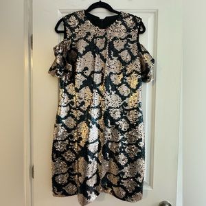 H&M cold shoulder camouflage sequin minidress